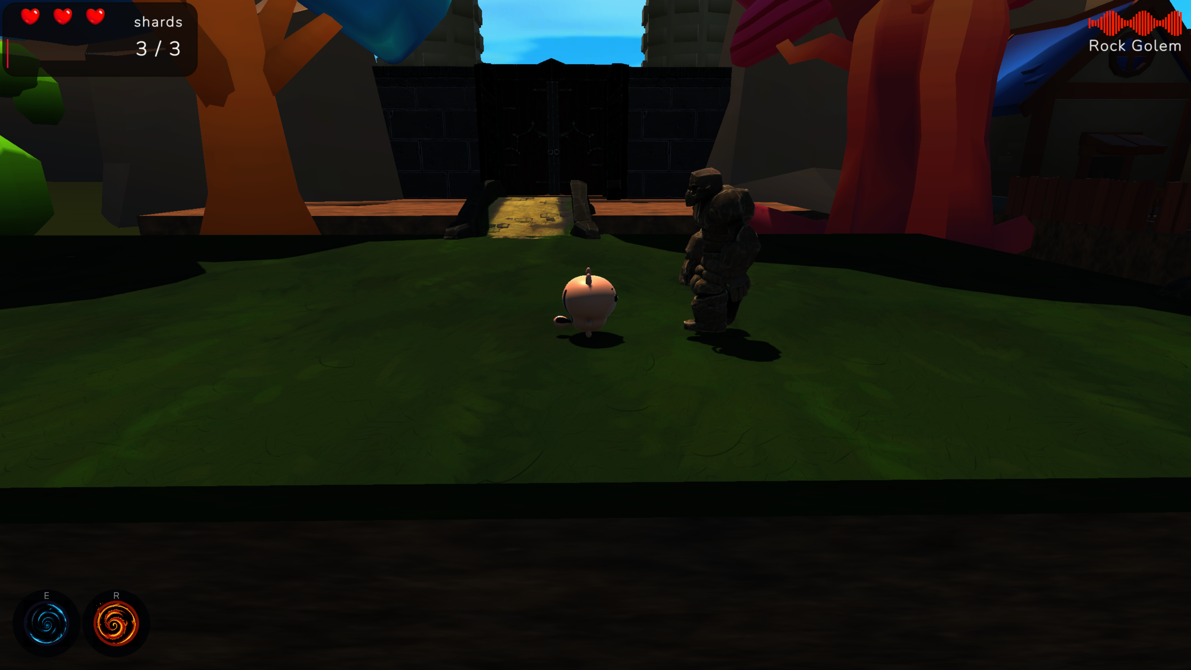 Mystic Realms — Rock Golem boss encounter at the gate